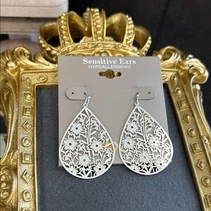 JCPenney Silver Floral Teardrop Earrings
